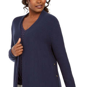 Cardigan da Donna JM Collection in Cotone Blu con Bottoni Laterali e Design Aperto sul Davanti, Taglia Media - Product Image 3
