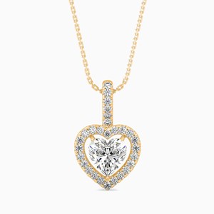 Collier pendentif solitaire en forme de cœur avec halo de diamants de laboratoire de 1 carat en or massif 14 carats, diamant certifié IGI, bijoux minimalistes - Product Image 1
