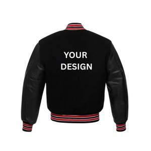 Logotipo personalizado de los hombres Letterman Varsity chaqueta bordado Stand Collar recubierto mangas de cuero de invierno negro College Baseball Front - Product Image 3