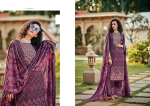 ชุดคอลเล็คชั่นรูปพิมพ์ดิจิตอลผ้าเรยอนแท้งานทำมือดูปองตาทำมือกับ Swarovski salwar kameez สำหรับปาร์ตี้ - Product Image 6