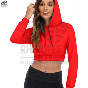 Alta calidad 100% algodón Mujer manga larga pulóver con capucha personalizado al por mayor Casual transpirable Crop Top Front Logo Streetwear - Product Image 5