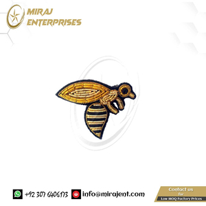 Bullion Wire Fashion Jacket Indian China Parches bordados Bee Insect Broche Bordado a mano Insignias de tela para coser - Product Image 6
