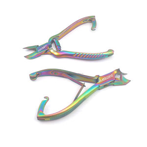 Coupe-ongles en acier inoxydable 2 pièces avec logo personnalisé, motif galaxie multicolore arc-en-ciel, durable, à ressort cylindrique classique - Product Image 4