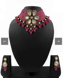 ชุดโช้คเกอร์ Kundan แบบดั้งเดิมพร้อมลูกปัดสีชมพูและต่างหูสำหรับชุดเจ้าสาวสำหรับผู้หญิงสาวๆโช้คเกอร์ Kundan สำหรับงานแต่งงาน - Product Image 2