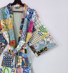 Veste matelassée unisexe faite à la main en pur coton manteau d'hiver indien Robe Kimono réversible respirante et longue longueur - Product Image 4