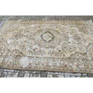 พรมตุรกีขนาด 6x9.5 ฟุต สีน้ำตาลลายทาง พรมขนสัตว์วินเทจ - Product Image 3