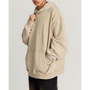 Vente en gros lavé à l'acide 500Gsm sweat à capuche poète kangourou lourd Vintage en détresse grande taille logo brodé marque privée hiver - Product Image 3