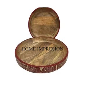 Étonnant plat et plateau de service en bois Forme ronde Plateau pour tasses à café Ensemble de 2 plateaux en bois pour hôtel Plat en bois Plateau pour serveur - Product Image 4