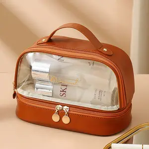 Soft Big Capacity Pure Color Lady's Travel Designer PU Cosmetic Pouch Makeup Bags Cases For Outdoor