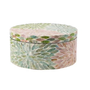 Boîte décorative en nacre noire avec incrustation de nacre Boîte à bijoux en vadrouille Boîtes rondes en vadrouille florale - Product Image 1