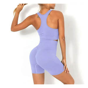 100% algodón para mujer, conjunto de Yoga de talla grande, Sujetador deportivo, pantalones cortos, bambú, gimnasio, correr, malla personalizada, entrenamiento físico, dos piezas - Product Image 4