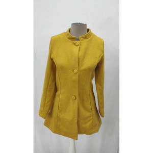 Manteau court en cachemire pour femme, à manches longues, col mandarin, boutonnage frontal, détail poche, 29615 - Jaune - Product Image 4