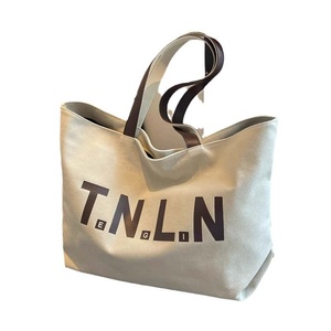 <b>Canvas</b> Tote <b>Bag</b> Solid Color Letters Minimalist Design <b>Large</b> Capacity Open Top All Seasons Women's Travel Shopping <b>Bag</b> - Product Image 1