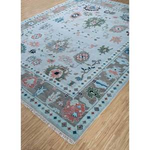 Alfombra de Lana Anudada a Mano Cyanna Azul, Alfombra Rectangular Floral para Decoración de Sala de Estar, Modelo PKWL-958 - Product Image 2