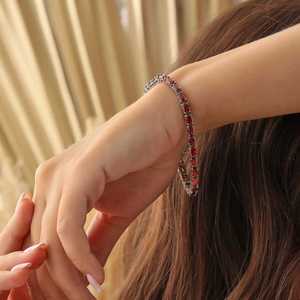925 Sterling Silver Tennis <b>Bracelet</b> with Small Oval <b>Ruby</b> Stone 18K Gold Religious Charm for Gift - Product Image 1