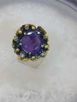 Cincin Batu Permata Perak 925 Desain Bunga Buatan Tangan Amethyst Dapat Disesuaikan Lapisan Emas/Hitam/Rose Gold Gaya Asli Perhiasan Mewah