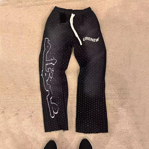 Pantalones de chándal de peso pesado personalizados para hombre, lavado ácido, se desvanece el sol, pantalones de jogging rectos dobles, cintura elástica, Impresión de pantalla media, sueltos - Product Image 2