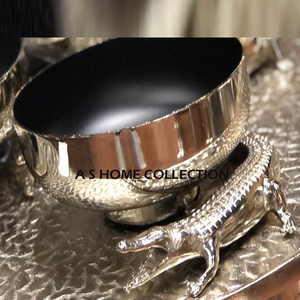 Bol de service décoratif couleur argent en aluminium durable avec motif feuille pour la maison, l'hôtel, la restauration et les fêtes - Product Image 6