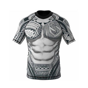 Camiseta de Compresión Personalizada para Hombre, Estilo Rashguard de MMA, Manga Corta, Cuello Redondo, con Diseño de Impresión por Sublimación - Product Image 1