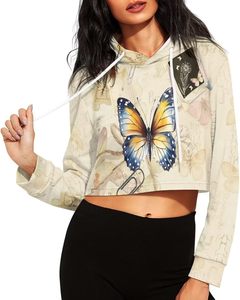 <b>Women</b> Crop Top Hoodies 100% Cotton <b>Fleece</b> High Quality <b>women's</b> hoodies Long Sleeves Cute <b>Pattern</b> Printed Crop Top - Product Image 2