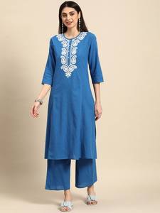 women ethnic <b>Chikankari</b> Pure Cotton A-Line Kurta with Palazzos indian pakistani salwaar kameez <b>suit</b> - Product Image 6