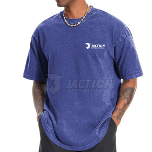 T-shirt lavé à l'acide de couleur unie pour adulte coupe ample imprimé 100% coton vêtements d'été T-shirt à manches courtes pour hommes - Product Image 3