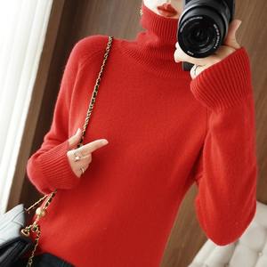 Sudadera de algodón de gran tamaño para mujer con cuello alto sostenible rojo y marrón cuello redondo sudaderas con capucha Casual suelta pulóver Tops - Product Image 4
