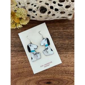 Shenel Comosona Sterling Silver Snoopy Dangle Earrings with Multi Stone <b>Shell</b> Inlay - Product Image 3