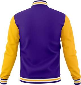 Men's <b>varsity</b> bomber <b>jacket</b> Breathable Cotton <b>Varsity</b> <b>Jacket</b> Embroidered Baseball Bomber Coat Color <b>Purple</b>-yellow - Product Image 3