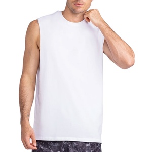 Camiseta sin mangas con corte lateral, lisa, larga, de cuello redondo, tejido de algodón de 220 g/m², de punto grueso, para verano, para culturismo - Product Image 5