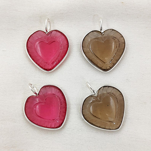 925 Sterling Silver Bezel Pendant For Jewelry Making Handmade 20mm <b>Heart</b> <b>Shape</b> Carved Pendant Gemstone 925 Silver Bezel Pendants - Product Image 2