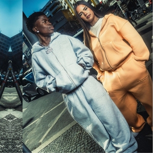 Personalizado Chenille bordado parche Logo sudaderas con capucha pantalones de chándal holgado sudadera Streetwear Jogging conjunto de gran tamaño gris para hombre chándal - Product Image 6