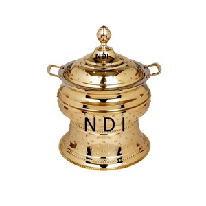 Chauffe-plats en métal à finition dorée brillante chauffe-plats décoratifs faits à la main chauffe-plats pour buffet - Product Image 1