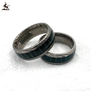 8mm Men's Wedding Bands With French Green Wood Inlay <b>Titanium</b> Carved Damascus Jade Wood <b>Ring</b> <b>For</b> Men <b>Women</b> Anniversary <b>Ring</b> - Product Image 4