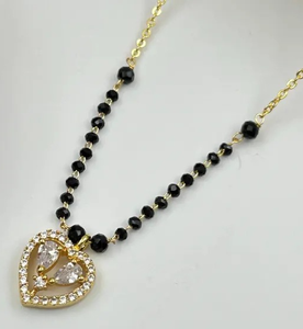 Colgante Mangalstra de Plata 925 con Cuentas Negras en Forma de Corazón y Hermosos Diamantes - Product Image 5