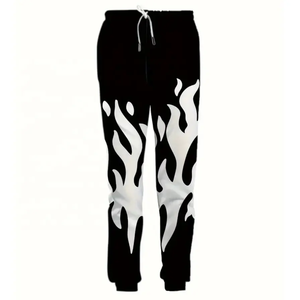 ชุดวอร์มผู้ชายลายเปลวไฟมีฮู้ดและกางเกงสีดำสไตล์สตรีทแวร์ตัวหนา - Product Image 3