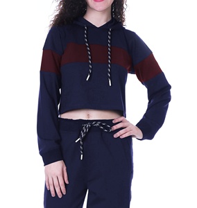 Sudadera con capucha corta con diseño de verano más nuevo para mujer, Jersey recortado deportivo informal ajustado con bloque de color y cuello con capucha - Product Image 3
