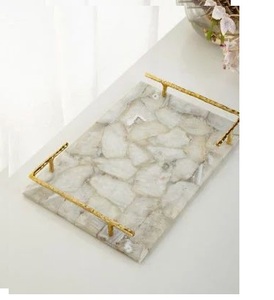 Elegante bandeja de servicio real de mármol con forma de rectángulo de varios colores con asas de Metal bandeja de mármol decorativa decoración del hogar - Product Image 5