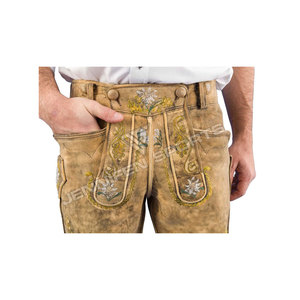 คุณภาพสูงผู้ชาย Lederhosen สั้นหนัง Cowhide ของแท้หนังด้านหน้าปักปุ่มปิดกระเป๋าด้านหน้าด้วยห่วงเข็มขัด - Product Image 5