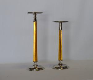 Bougeoir pilier fait à la main deux tons finition plaqué or nickelé décoration moderne bougeoir - Product Image 1