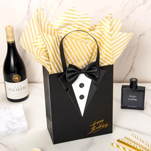 6 packs de sacs-cadeaux de smoking 3D noirs classiques avec boutons de nœud papillon pour le marié, anniversaire du père, faveur de mariage - Product Image 4