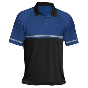 Kaus Pakaian Kerja Pria dengan Saku Ritsleting Pena Di Lengan dan Garis Reflektif Keamanan Polo Shirt