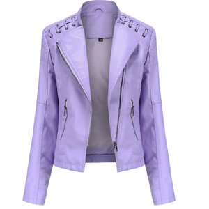 Chaquetas de cuero PU de moda para mujer, prendas de vestir ajustadas con cremallera de manga larga fruncidas, Tops para mujer, ropa de Otoño de calle para mujer de oficina - Product Image 2