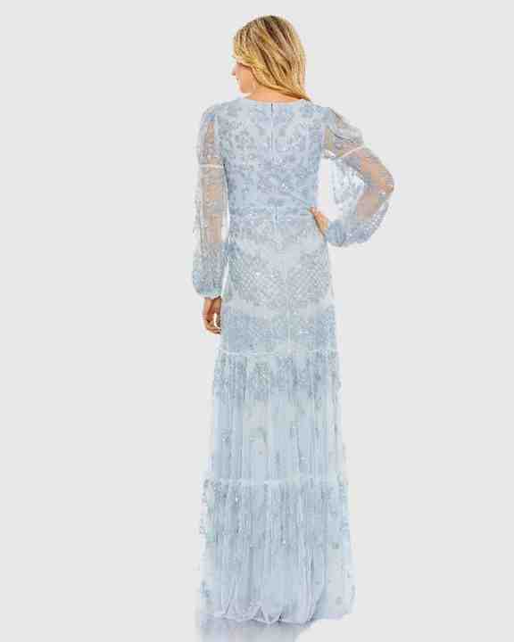 sky blue beaded long  drees for the  v - neck Custom Casual Chiffon Sexy Party Skinny Long-Sleeved Dress Short Skirts Women