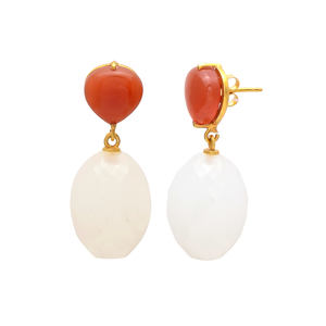 Nouvelle arrivée Boucles d'oreilles rondes élégantes dorées avec boucles d'oreilles en pierres précieuses de chaceldony orange et blanc par Gemstone - Product Image 2