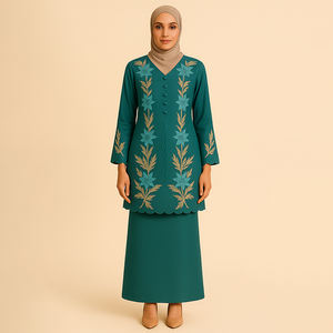AYNI poliéster hecho a mano modesto Abya cuello pico BAJU KURUNG talla grande antiestático transpirable tradicional musulmán ropa para bodas - Product Image 3