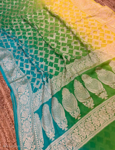 Elegante Sari Banarasi de Chifón Puro, Tejido a Máquina, con Estilo, con Bordado Zari, con Pieza de Blusa Sin Coser a Juego, Perfecto para Uso Diario, Fiestas y el Sol - Product Image 5