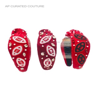 <b>Sports</b> Day Handcrafted Knotted Football Beaded <b>Headbands</b> for the <b>Sports</b> Team for fans Customize Designed <b>Headband</b> - Product Image 1