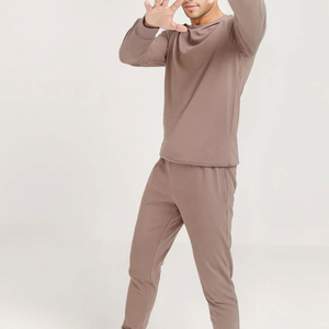 Conjunto de chándales de dos piezas de lana de algodón 100% para hombre al por mayor, jersey liso, sudadera, Camiseta deportiva de cuello redondo - Product Image 6