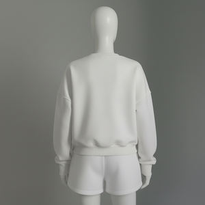 Ensemble de survêtement sportif pour femme Spring Lady, sweat-shirt à col rond surdimensionné, short en molleton 100% coton, ensemble court 2 pièces, vêtements de détente pour femme - Product Image 4